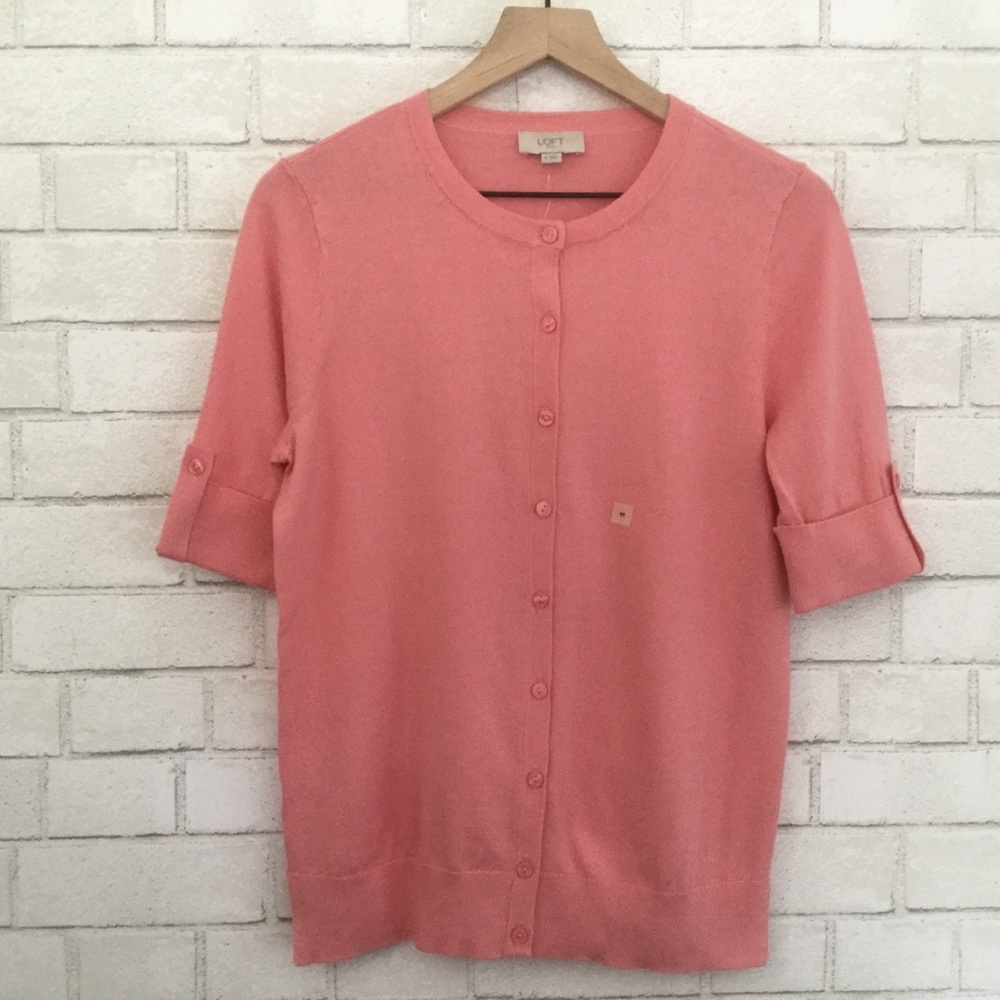 Loft Coral Cardigan With Cuff Sleeves